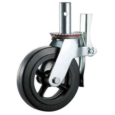 Heavy duty scaffold caster wheel 6 inch 150mm  rubber stem swivel ladder wheel with rear brake