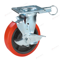 Long way industrial 200-400 kg PP core Pu double ball bearings total brake lock swivel adjustable heavy duty caster wheel