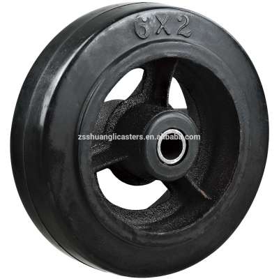 6" X 2" MOLD-ON RUBBER ON CAST IRON STEEL WHEEL - 230KGS