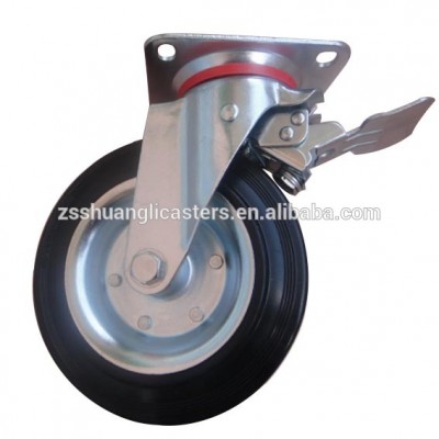 Rubber Caster wheel with brake swivel garbage bin wheel 200mm