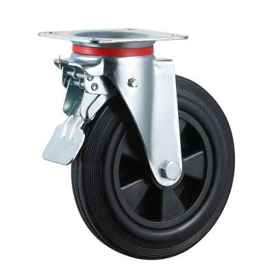 200mm rubber caster wheels with brake 8inch plastic rim swivel wheels for 660L garbage bins